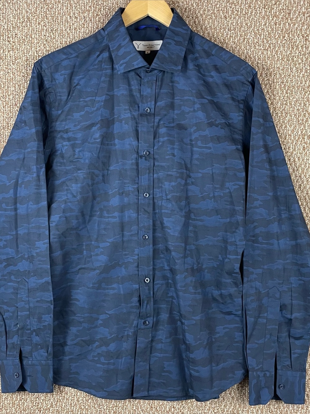 Teddy Stratford Shirt Men’s 4 Long Sleeve Zip Fit Black Blue Camouflage T319